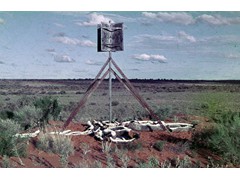 1974 : Along the Voakes Hill to Neale Junction geodetic traverse; marked trig for spot photography.