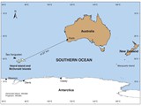 Map showing location of Heard and McDonald Islands in relation to Australia.